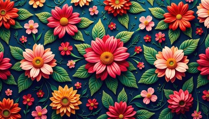 Fototapeta premium Intricate floral textile design, repeating motif, floral pattern, illustration pattern, design pattern