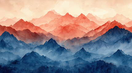 Breathtaking mountain sunrise vast wilderness watercolor art natural landscape serene atmosphere