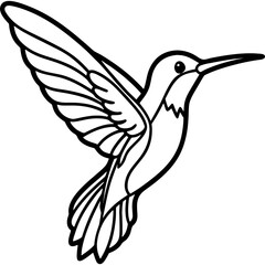 Obraz premium Hummingbird bird simple black line art image, Black bold outline vector icon, Bird vector illustration