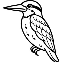 Kingfisher bird simple black line art image, Black bold outline vector icon, Bird vector illustration