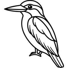 Kingfisher bird simple black line art image, Black bold outline vector icon, Bird vector illustration