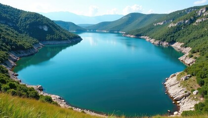 Obraz premium Irregular shaped lake with winding shoreline and rocky edges, geology, edges, design