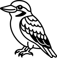 Kookaburra bird simple black line art image, Black bold outline vector icon, Bird vector illustration