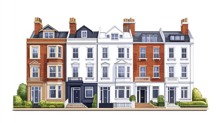 Fototapeta premium Terraced houses with classic architecture and chimneys