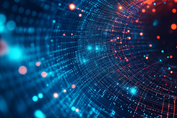 Fototapeta premium Digital Universe: Dive into the captivating realm of advanced technology, as vibrant points of light stream across an abstract network.