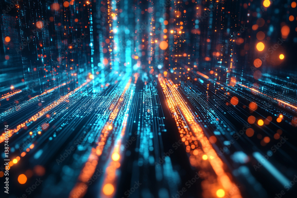 Aufkleber digital cityscape: an immersive digital depiction of data streams and communication networks, an art