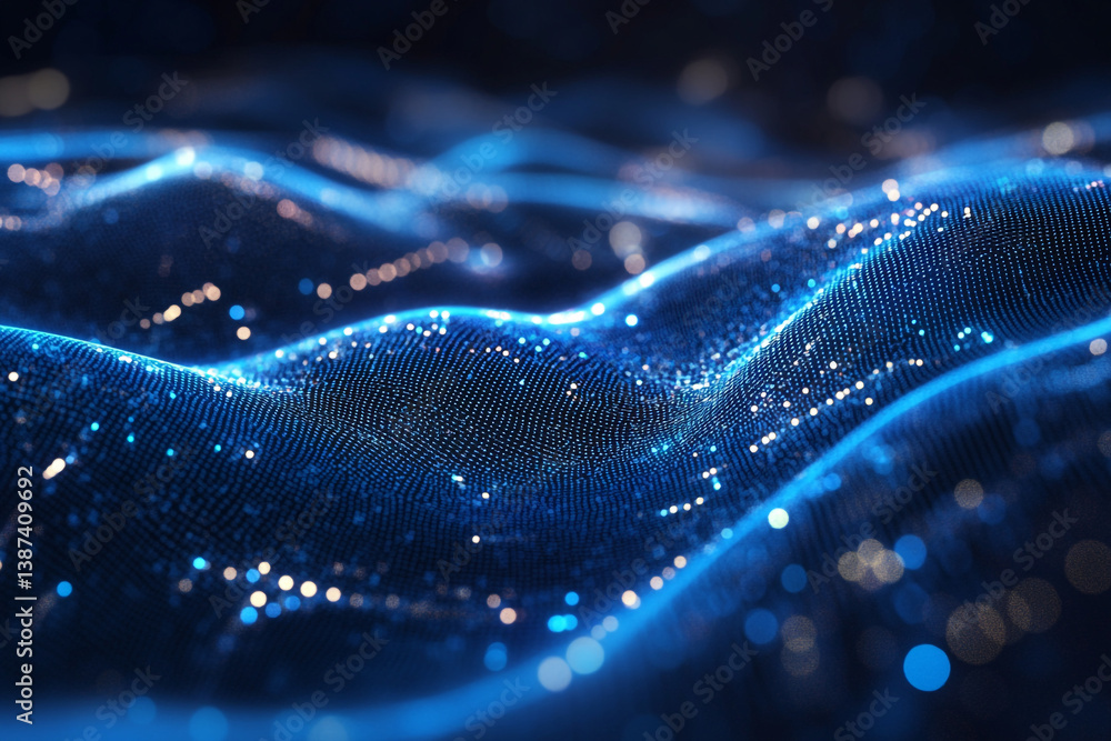 Poster abstract digital landscape: explore a mesmerizing digital landscape with flowing blue elements, glit