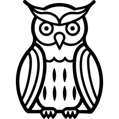owl bird simple black line art image, Black bold outline vector icon, Bird vector illustration