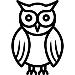 owl bird simple black line art image, Black bold outline vector icon, Bird vector illustration