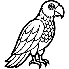 Parrot bird simple black line art image, Black bold outline vector icon, Bird vector illustration
