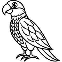 Parrot bird simple black line art image, Black bold outline vector icon, Bird vector illustration