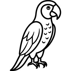 Parrot bird simple black line art image, Black bold outline vector icon, Bird vector illustration