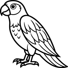 Parrot bird simple black line art image, Black bold outline vector icon, Bird vector illustration