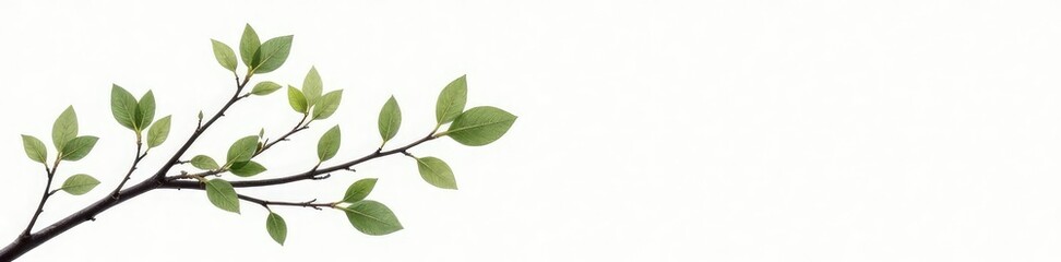 Fototapeta premium Thin branches with leaves on a white background, isolated branches, texture, minimalist