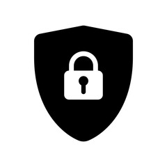 security shield with lock icon. security shield icon with padlock symbol. vector illustration of cyber protection and privacy design. black silhouette of shield and lock isolated