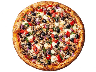 Delicious vegetarian pizza with champignon mushrooms restaurant food photography bright kitchen gourmet concept