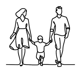 continous line sketch drawing - happy family with their little kids (artwork 1)