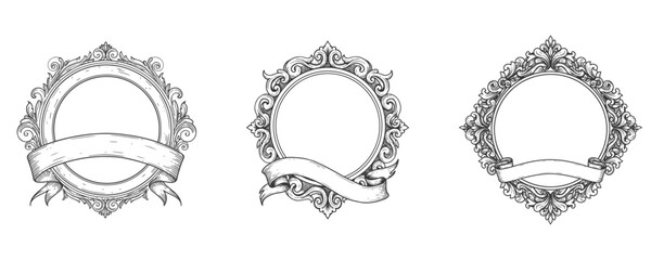 Elegant Collection of Hand Drawn Vintage Frames with Intricate Borders and Flourishes for Classic Invitations, Labels, Stationery, and Antique-Inspired Design Projects

