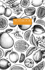 Citrus fruit frame design. Hand drawn vector illustration. Healthy food sketches. Engraved summer background. NOT AI generated