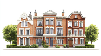 Fototapeta premium Elegant row of brick townhouses with classic architecture