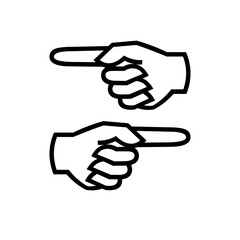 Two hand pointer icons facing opposite directions, outlined in bold black line style. Suitable for navigation, guidance, or direction concepts.