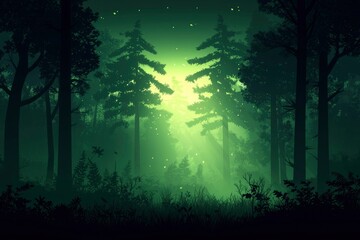 Obraz premium Forest bathed in green light, mist, ethereal, mysterious, nature background use