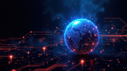 Obraz premium A dynamic representation of a secure digital sphere within the infrastructure of the internet, symbolizing cybersecurity measures.