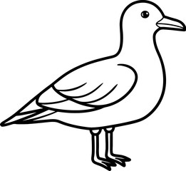 Seagull bird simple black line art image, Black bold outline vector icon, Bird vector illustration