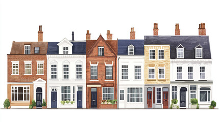 Fototapeta premium Row of charming terrace houses with varied facades and chimneys