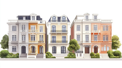 Fototapeta premium Elegant row of colorful townhouses with classic architecture