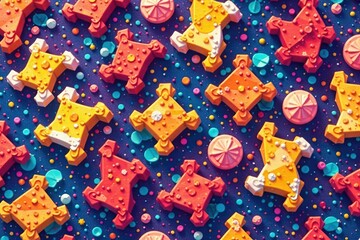 Abstract geometric shapes repeat in vibrant seamless design , contemporary, bold