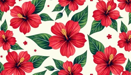 Bold hibiscus repeat, stylized blooms, elegant lines , illustration, bold, floral