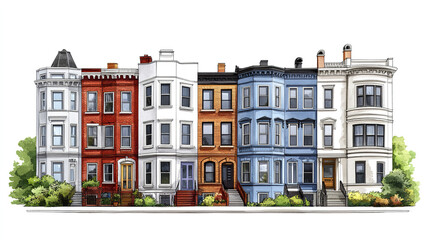 Fototapeta premium Row of colorful townhouses with varied architectural styles