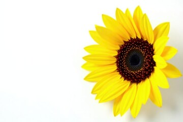 Obraz premium Bright yellow sunflower against white backdrop, blossom, individuality, sunflower