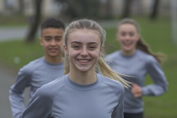 Teens smiling during weekend fitness bootcamp with empowering teamwork activities.