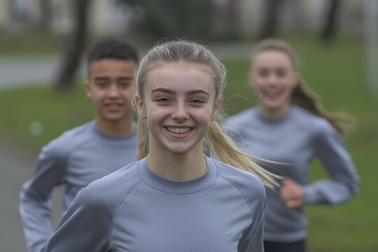Teens smiling during weekend fitness bootcamp with empowering teamwork activities.