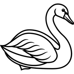 Swan bird simple black line art image, Black bold outline vector icon, Bird vector illustration