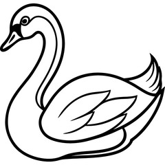 Obraz premium Swan bird simple black line art image, Black bold outline vector icon, Bird vector illustration
