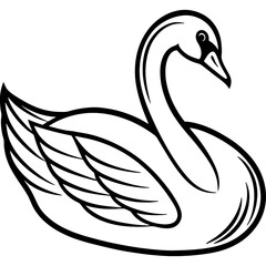 Swan bird simple black line art image, Black bold outline vector icon, Bird vector illustration