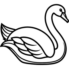 Swan bird simple black line art image, Black bold outline vector icon, Bird vector illustration