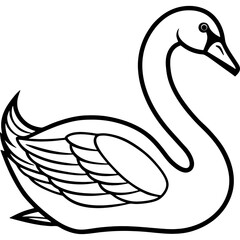Obraz premium Swan bird simple black line art image, Black bold outline vector icon, Bird vector illustration