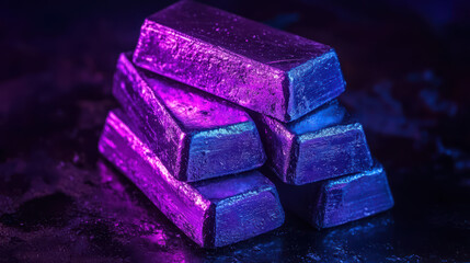 Gold Bars: A striking, up-close view of gleaming gold bars, illuminated by a dynamic play of colorful lights, hinting at wealth, value, and financial prosperity. 