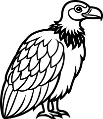 Vulture bird simple black line art image, Black bold outline vector icon, Bird vector illustration
