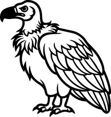 Vulture bird simple black line art image, Black bold outline vector icon, Bird vector illustration
