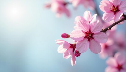 Fototapeta premium Delicate pink sakura blossoms, full bloom, soft petals , pink flowers, oriental