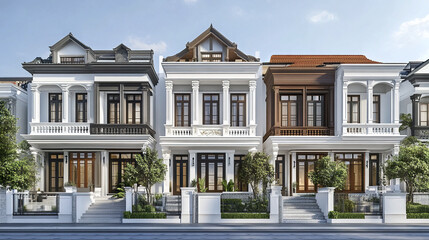 Fototapeta premium Elegant row of modern terrace houses with classic architectural details