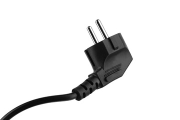 black plastic plug from an electrical appliance for plugging into an electrical outlet, isolated