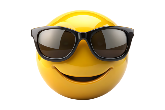Cool Smiley Face Wearing Sunglasses Happy Emoji 3D Render on transparent background