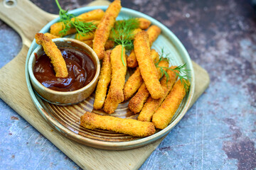 Mozzarella sticks Italian cheese breaded  oven baked  mozzarella sticks with   burger sauce ..Italian street food.