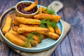 Mozzarella sticks Italian cheese breaded  oven baked  mozzarella sticks with   burger sauce ..Italian street food.
